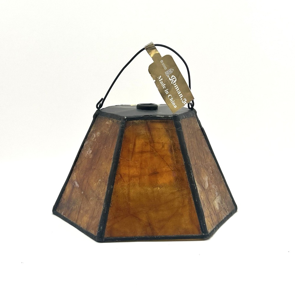 Vintage 2000 Roman Inc Mini Lamp Shade Amber Stained Glass Look 5" NOS